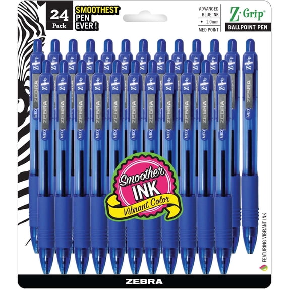Zebra Pen Retractable Ballpoint Pen, 1.0mm Medium Point, Blue D, 24-Pack
