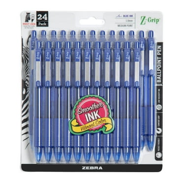 Zebra Z-Grip Retractable Ballpoint Pen, Medium Point, 1.0mm, Blue Ink, 24 Count