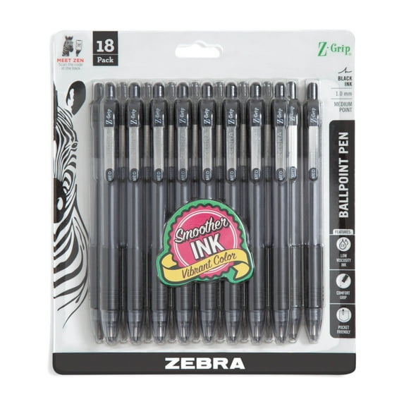 Z-Grip Retractable Ballpoint Pen, 1.0mm, Medium Tip, Black Ink, 18-Count