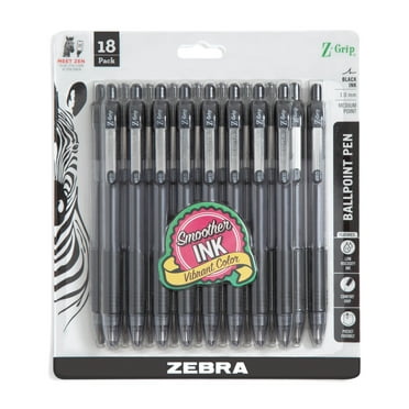 Zebra Z-Grip Retractable Ballpoint Pen, Medium Point, 1.0mm, Black Ink, 18-Count