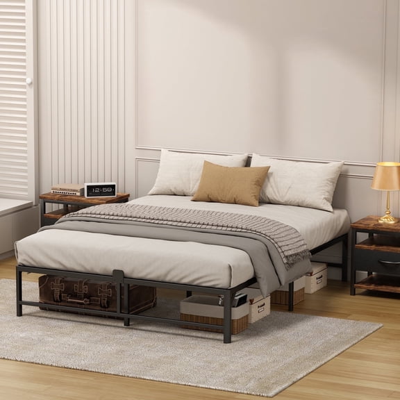 Z-HOM Full Size Metal Platform Bed Frame with 14'' Large Under Bed Storage Space, Easy Assembly, Black
