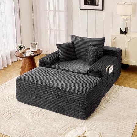 Z-hom Convertible Chaise Lounge with Ottoman, Corduroy Sleeper Sofa Bed, No Assembly Required