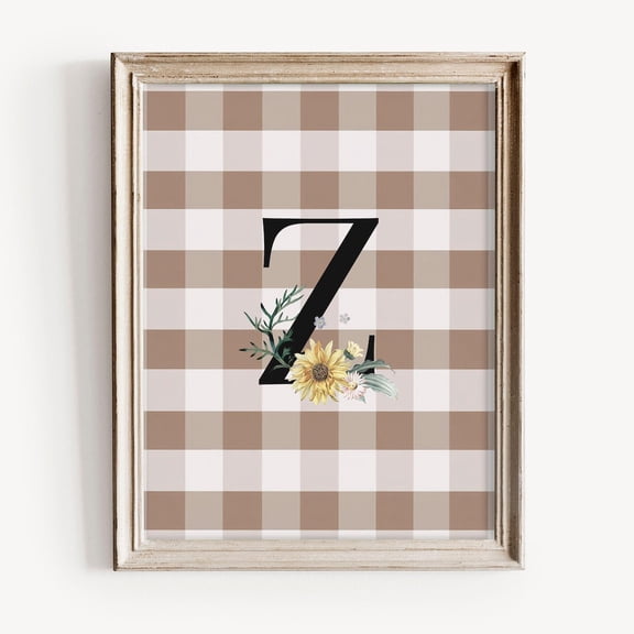 Z Initial Print, Rustic Monogram With Sunflower, Floral Wall Art, Home Or Nursery Decor Home Decor #1733, Unframed Canvas Size 16x24