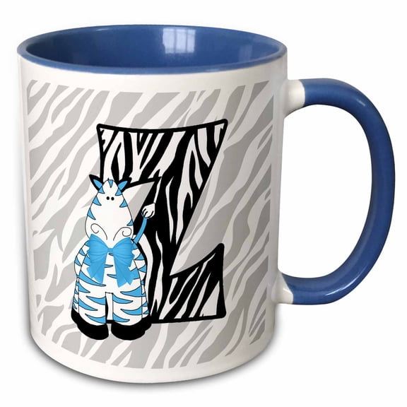 3drose, Z Is for Zebra in Blue for Boys Baby and Kids Monogram Z in Zebra Print, 11oz Two-tone Blue Mug