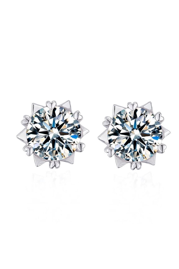 Snowflake Cut White Moissanite Men's Stud Earrings, White Gold