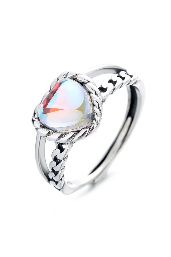 Z.LP Heart-shaped White Moonstone Ring, S925, Sterling Silver