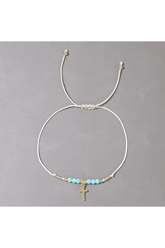 Jewelry Adjustable Cross Charm Beaded Bracelet - Colorful Religious String Bracelet for Women