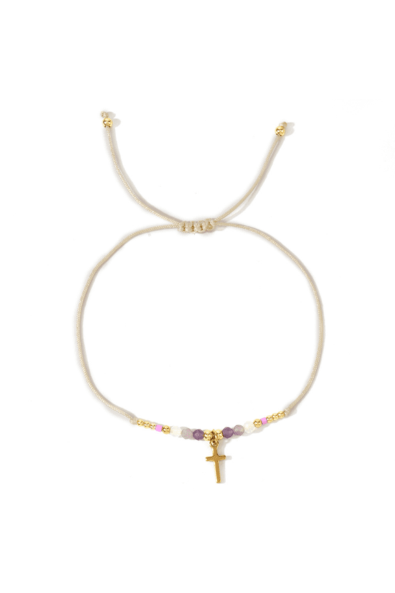 Jewelry Adjustable Cross Charm Beaded Bracelet - Colorful Religious String Bracelet for Women