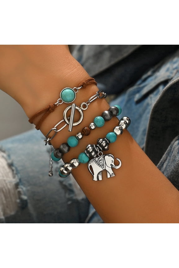 AQYYI Bohemian Turquoise Beaded Bracelet Set, Handmade Stackable Western Cowgirl Jewelry for Women