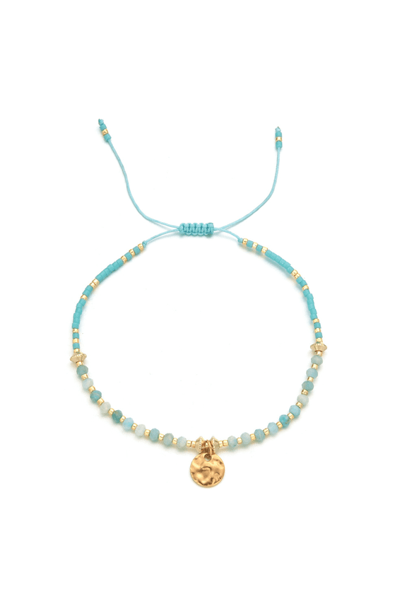 Jewelry Colorful Beaded Bracelet with Gold Disc Charm - Adjustable Boho String Bracelet for Women