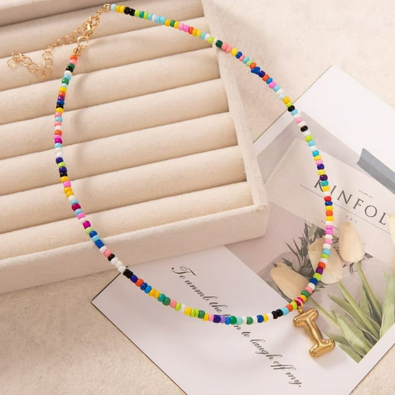 Z.LP Jewelry Colorful Beaded Necklace with Letter I Pendant