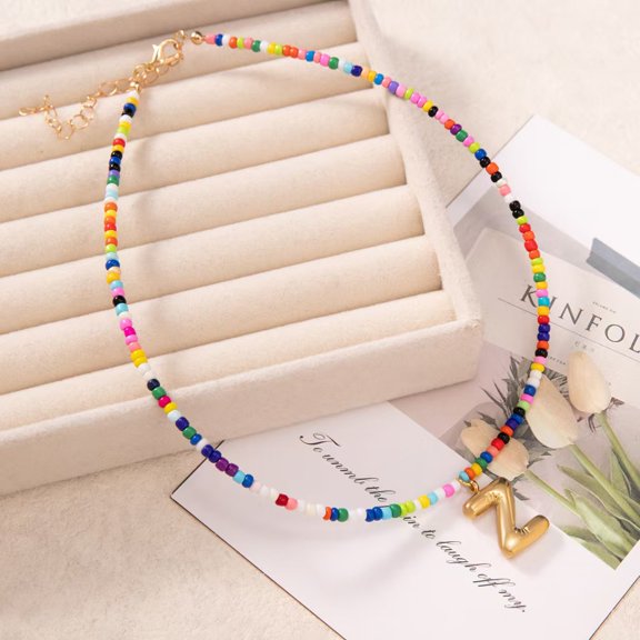 Z.LP Jewelry Colorful Beaded Necklace with Letter Z Pendant