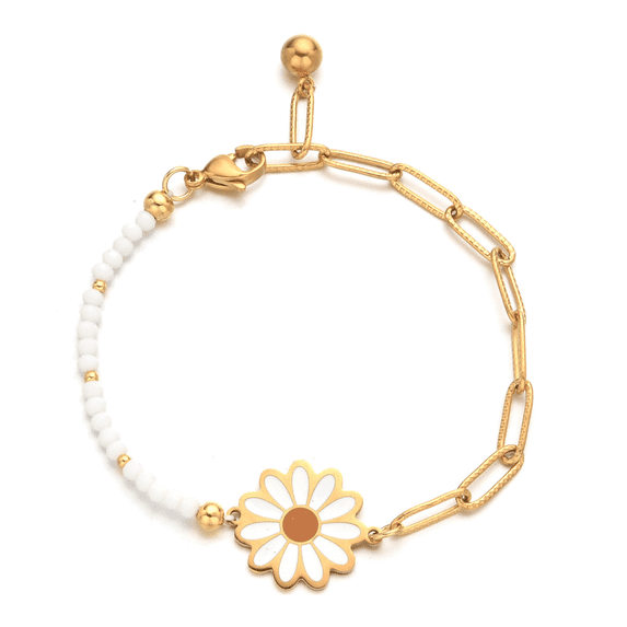 Z.LP Jewelry Daisy Flower Charm Bracelet - Gold - Toned Chain Bracelet with Colorful Beads for Women