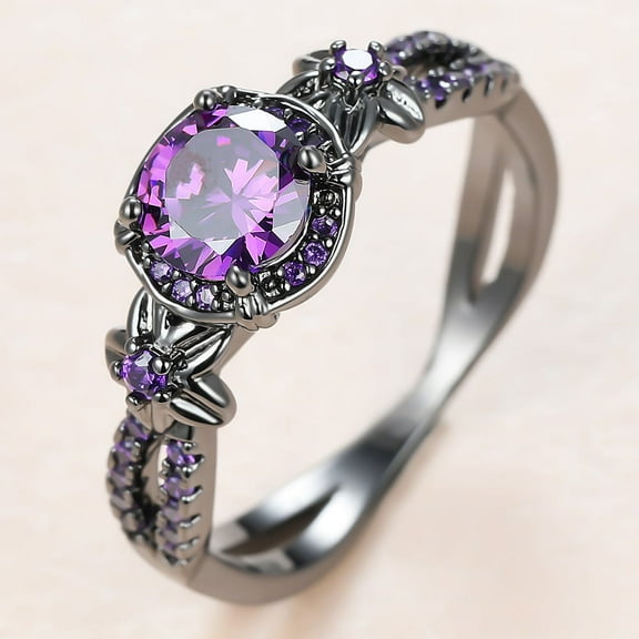 Z.LP Jewelry - Eternity Ring for Women,18K Black Gold Plated Created Opal/Mystic Topaz/Amethyst Garnet Wedding Engagement Promise Rings Band