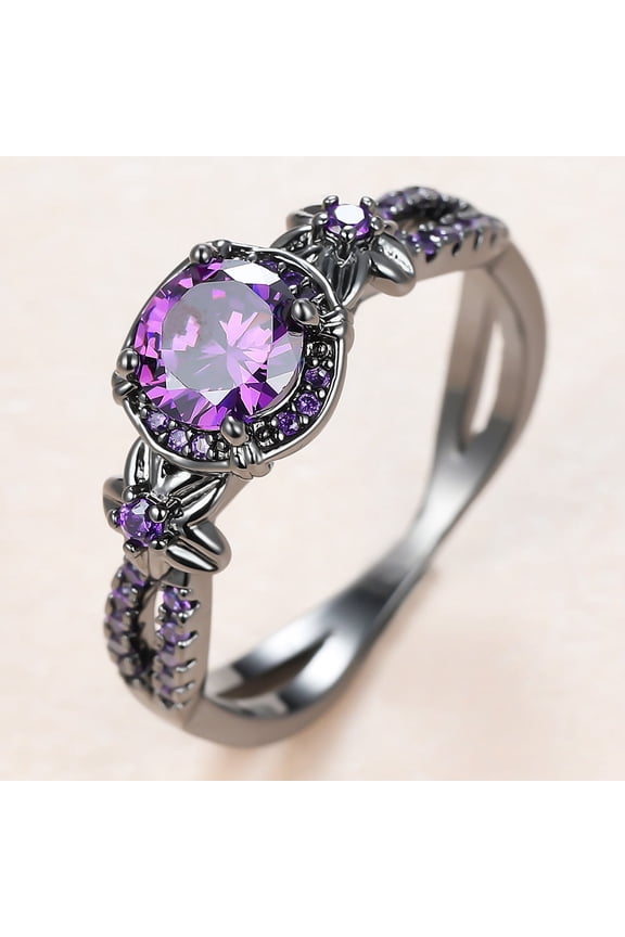 Jewelry - Eternity Ring for Women,18K Black Gold Plated Created Opal/Mystic Topaz/Amethyst Garnet Wedding Engagement Promise Rings Band