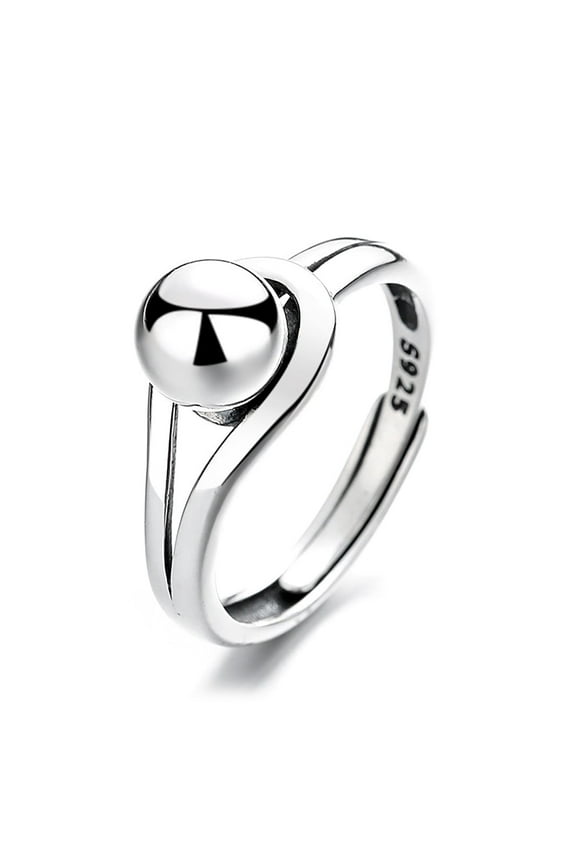 Geometric Round Ball Silver Sterling Silver Ring, Includes Cloth and Bag