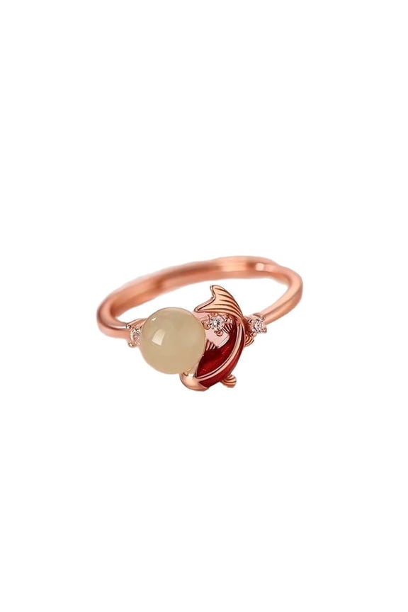Jewelry Koi Fish Ring with Jade & Rose Gold Accents
