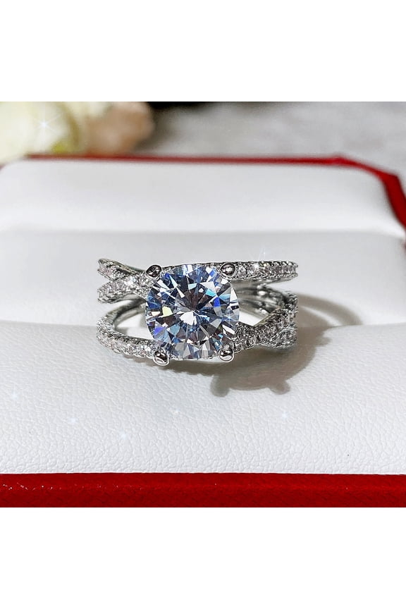 Jewelry Sparkling Round Cubic Zirconia Ring - 2 - Piece Silver Plated Ring