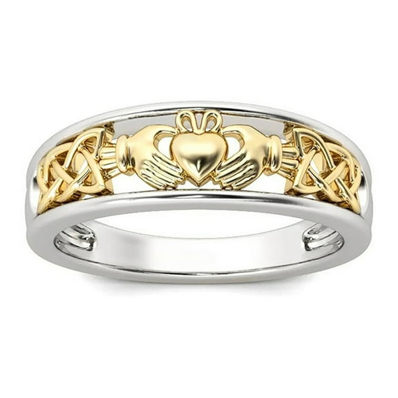 Z.LP Jewelry Two - Tone Claddagh Ring with Celtic Knots - Irish Symbol of Love Ring