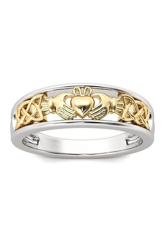 Jewelry Two - Tone Claddagh Ring with Celtic Knots - Irish Symbol of Love Ring