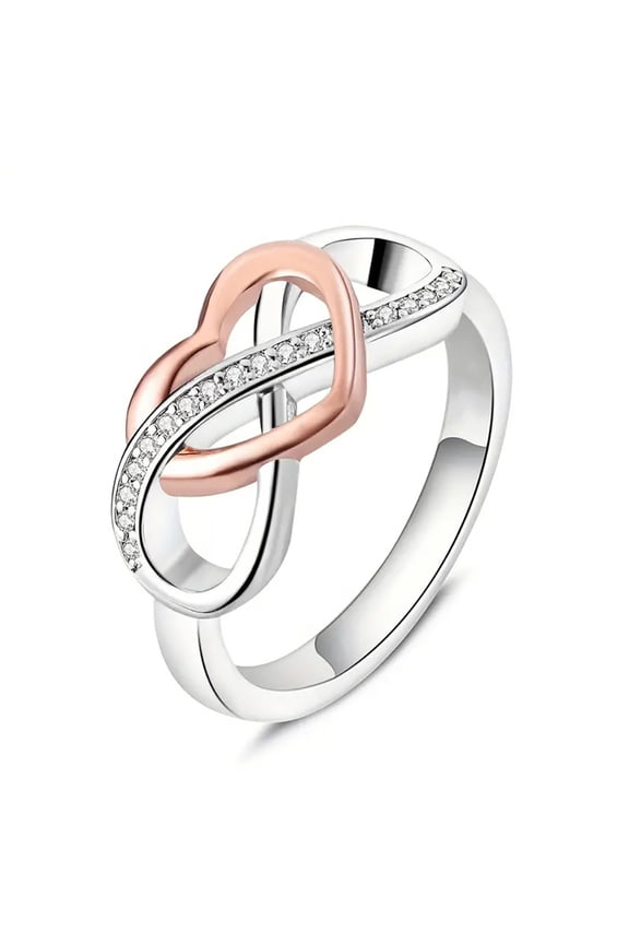 Jewelry Two - Tone Heart & Infinity Ring - Crystal - Embellished Love Symbol Ring
