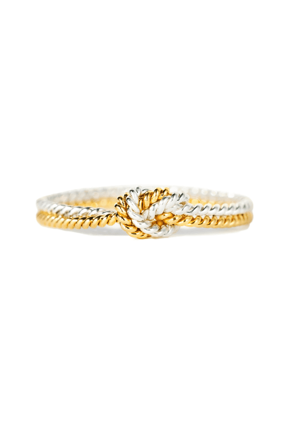 Jewelry Two - Tone Knot Ring - S925 Silver Plated White Gold & Gold Love Knot Ring