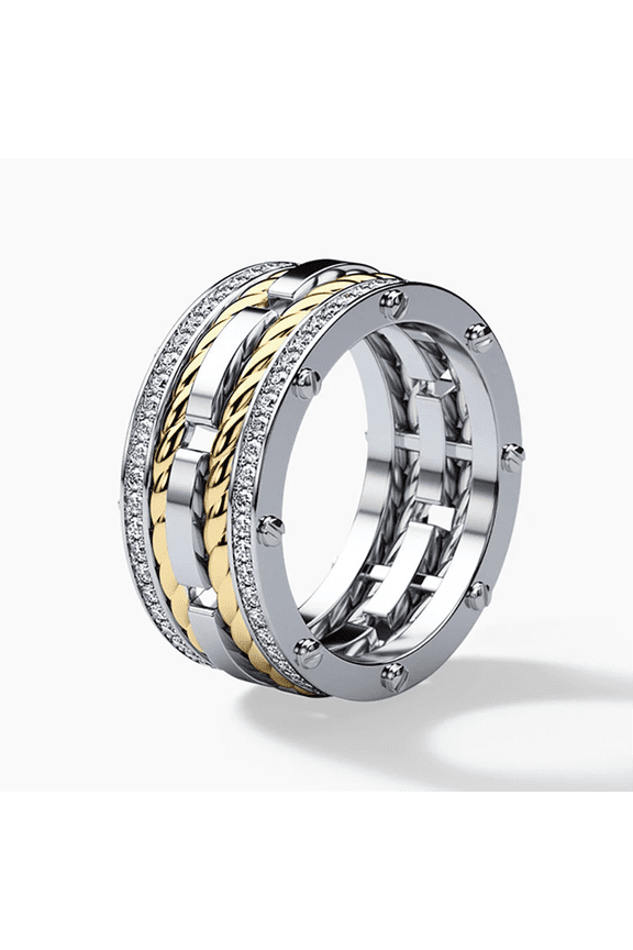Jewelry Two - Tone Twisted Rope & Crystal Men's Ring