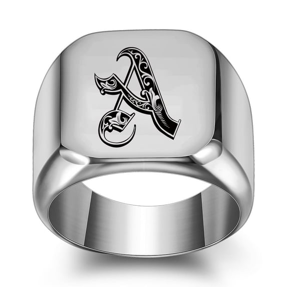 Z.LP Men’s Statement Ring: Engraved Initial “A” Signet Ring,