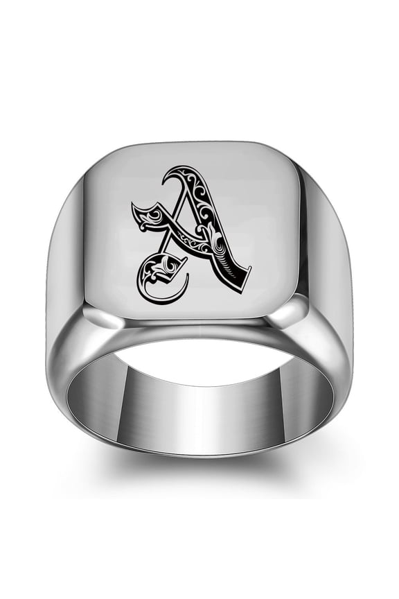 Men’s Statement Ring: Engraved Initial “A” Signet Ring,
