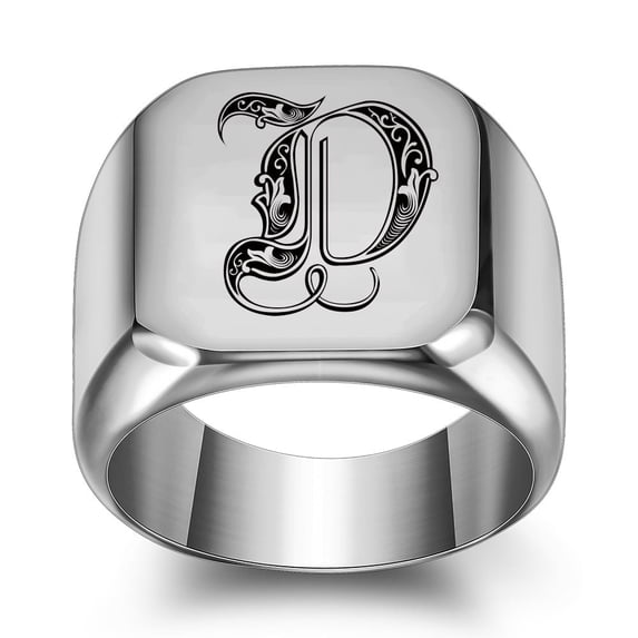 Z.LP Men’s Statement Ring: Engraved Initial “D” Signet Ring,