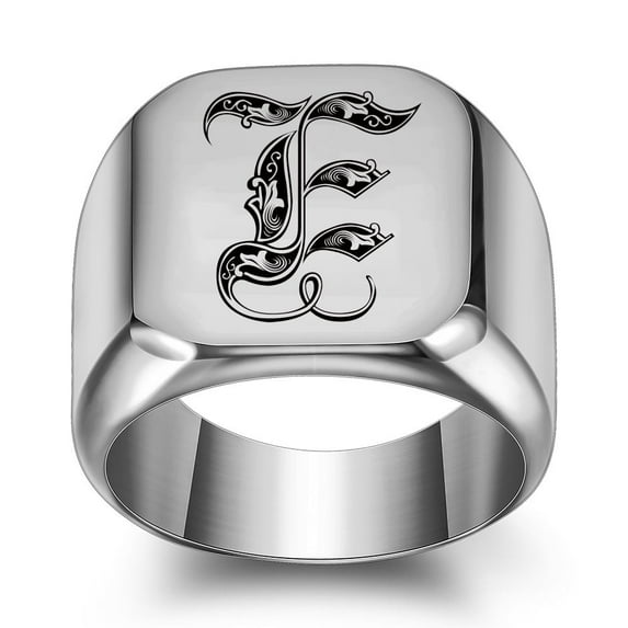 Z.LP Men’s Statement Ring: Engraved Initial “E” Signet Ring,