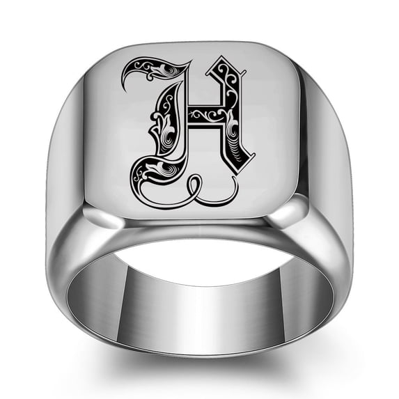 Z.LP Men’s Statement Ring: Engraved Initial “H” Signet Ring,
