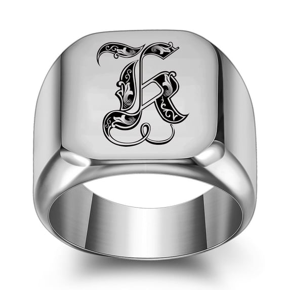 Z.LP Men’s Statement Ring: Engraved Initial “K” Signet Ring,