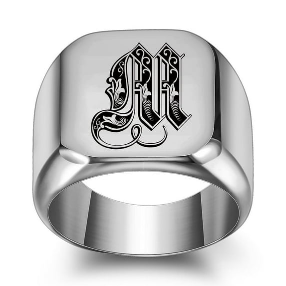 Z.LP Men’s Statement Ring: Engraved Initial “M” Signet Ring,