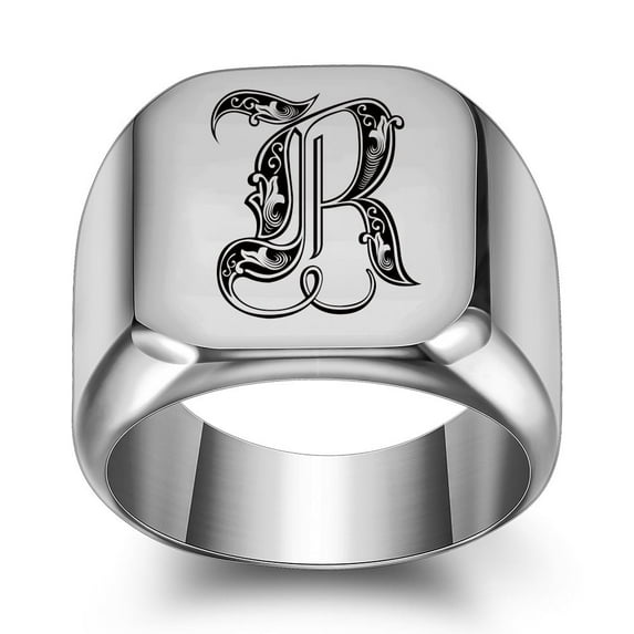 Z.LP Men’s Statement Ring: Engraved Initial “R” Signet Ring,