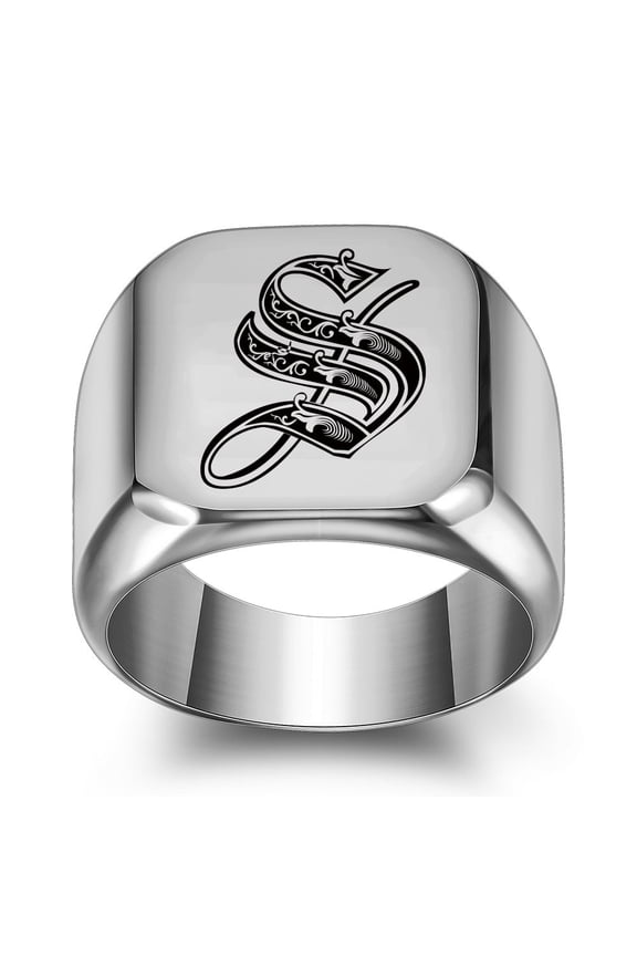 Men’s Statement Ring: Engraved Initial “S” Signet Ring,