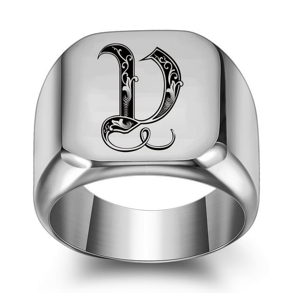 Z.LP Men’s Statement Ring: Engraved Initial “V” Signet Ring,