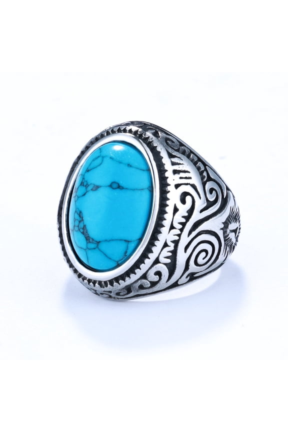 Oval Blue Turquoise Gem Ring, Size: 14
