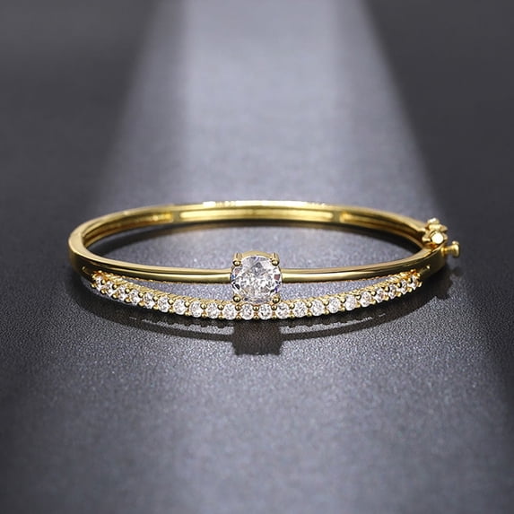Z.LP Stylish Gold Bangle, Diamond - adorned Strip, 57mm Length, 13g