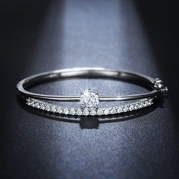 Z.LP Stylish Silver Bangle, Diamond - adorned Strip, 57mm Length, 13g