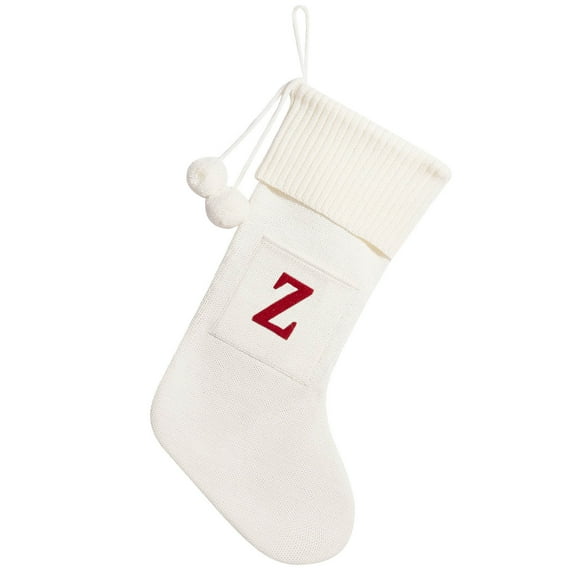 Z Large Knitted Christmas Stocking With Embroidered Letter Kids Candy Gift Bag Holiday Decorations 10.6 X 16.5 Inches Acrylic Material