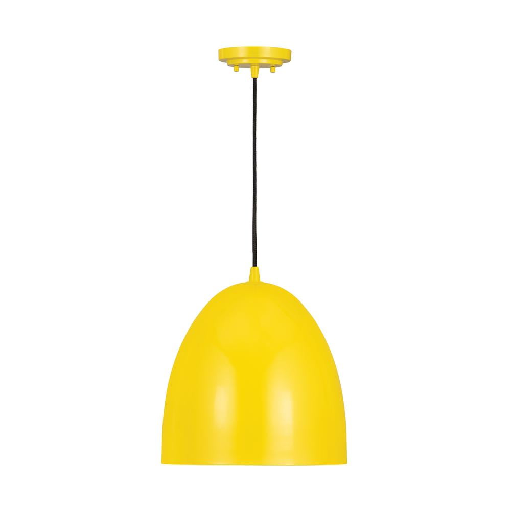 Bright Yellow Iron Dome LED Pendant Light