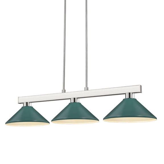 152BN-MDG-Z-Lite-Cobalt - 3 Light Billiard with Shade-8 Inches Tall and 14 Inches Wide-Brushed Nickel Finish-Dark Green Shade Color