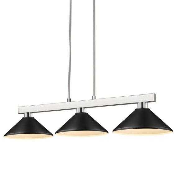152BN-MMB-Z-Lite-Cobalt - 3 Light Billiard with Shade-8 Inches Tall and 14 Inches Wide-Brushed Nickel Finish-Matte Black Shade Color