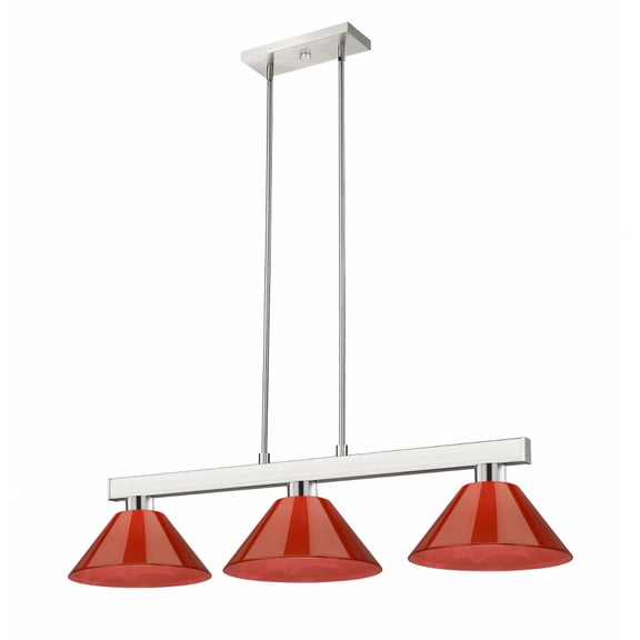 152BN-PRD-Z-Lite-Cobalt - 3 Light Billiard with Shade-8 Inches Tall and 14 Inches Wide-Brushed Nickel Finish-Red Shade Color