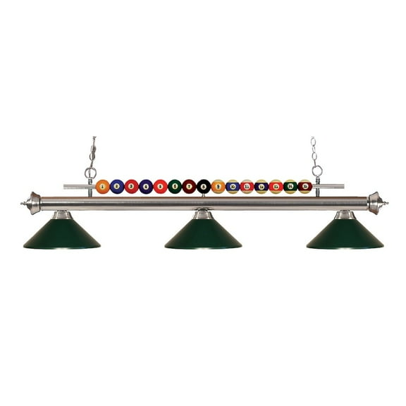 Z-Lite Shark 3 Light Billiard, Steel Frame, Dark Green Shade Color