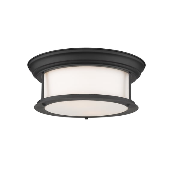 Z-Lite Sonna 14" Round Glass Steel Flush Mount in Matte Opal and Matte Black