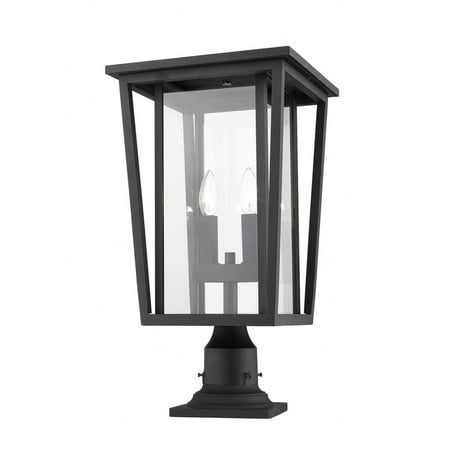Z-Lite Seoul 2 Light 22" Clear Glass Aluminum Outdoor Mounted Lamp Pier in Black