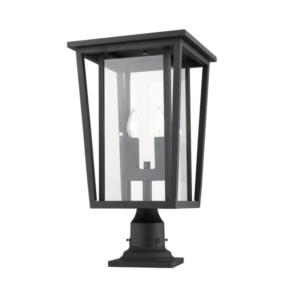 Z-Lite Seoul 2 Light 22" Clear Glass Aluminum Outdoor Mounted Lamp Pier in Black