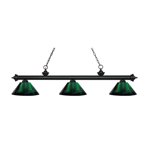 3 Light Island/Billiard In Billiard Style 14.25 Inches Wide By 14.25 Inches High-Matte Black Finish-Green Glass Color Z-Lite 200-3Mb-Arg